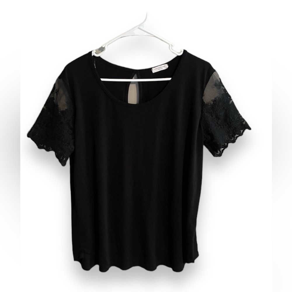 Lace Sleeve Black Blouse T Shirt.